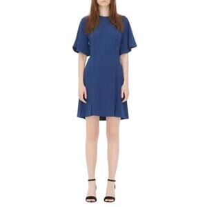 Sandro Paris Yoko Fluted Crepe Mini Dress Blue Women 3 Large